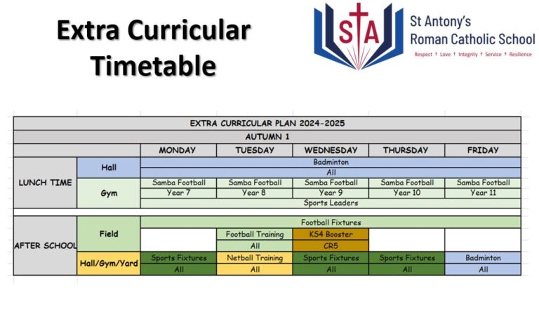 Extra Curricular Timetable Autumn Term 1 – St. Antony's Roman Catholic 